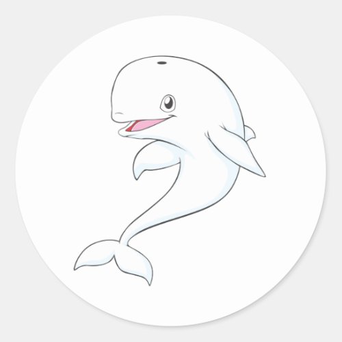 Happy Beluga Whale Cartoon Classic Round Sticker