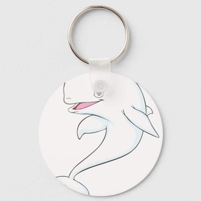 Happy Beluga Whale Cartoon Keychain (Front)