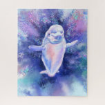 Happy Beluga Whale Swimming Jigsaw Puzzle<br><div class="desc">Happy Beluga Whale Swimming Jigsaw Puzzles - MIGNED Painting Design</div>