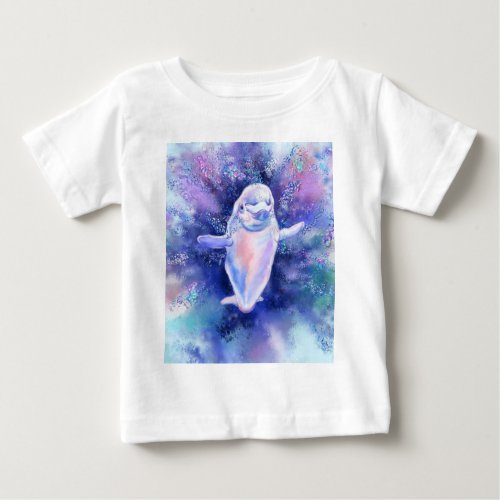Happy Beluga Whale Swimming _ Migned Painting _ Baby T_Shirt