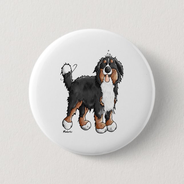 Happy Bernese Mountain Dog - Comic - Dogs - Cartoo Button (Front)