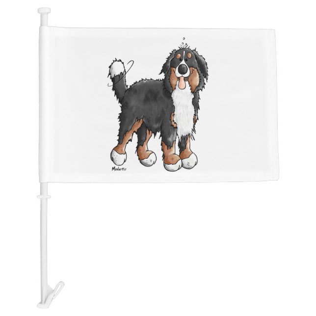 Happy Bernese Mountain Dog - Comic - Dogs - Cartoo Car Flag (Front)