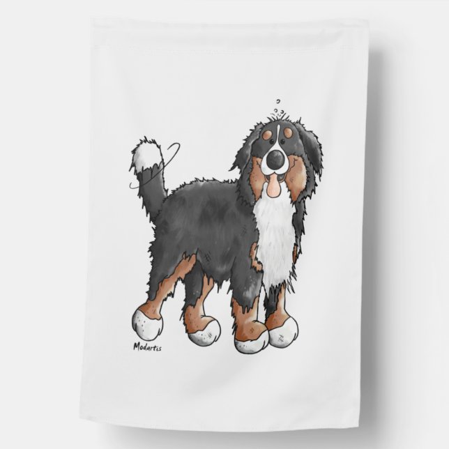 Happy Bernese Mountain Dog - Comic - Dogs - Cartoo House Flag (Front)