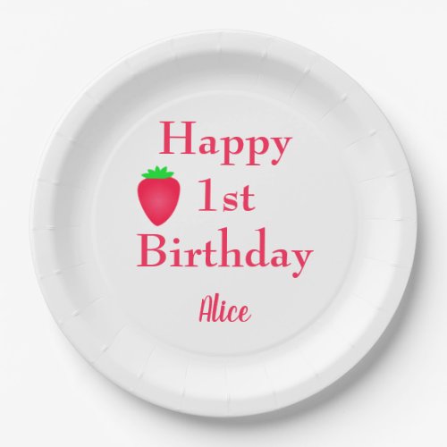 Happy Berry First Strawberry 1st Birthday Girly Paper Plates