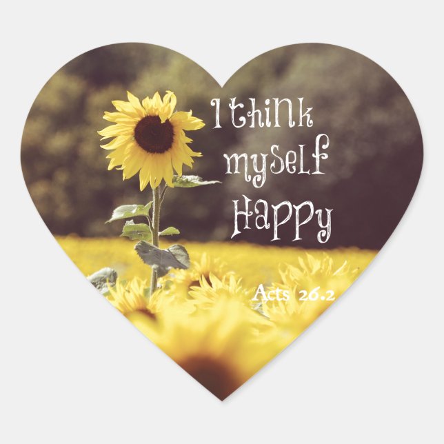 Happy Bible Verse with Sunflowers Heart Sticker (Front)
