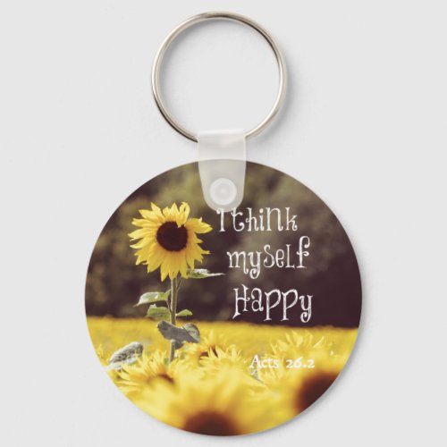 Happy Bible Verse with Sunflowers Keychain