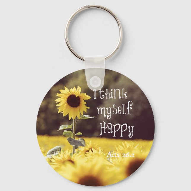 Happy Bible Verse with Sunflowers Keychain (Front)