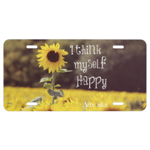 Happy Bible Verse with Sunflowers License Plate