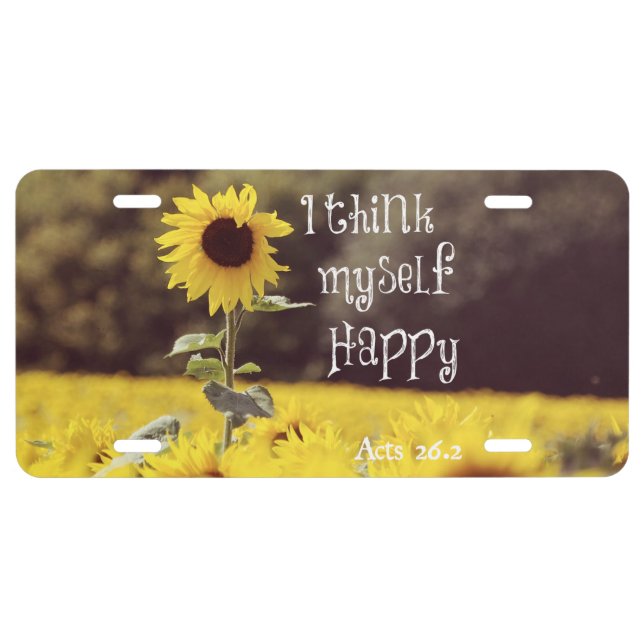 Happy Bible Verse with Sunflowers License Plate (Front)