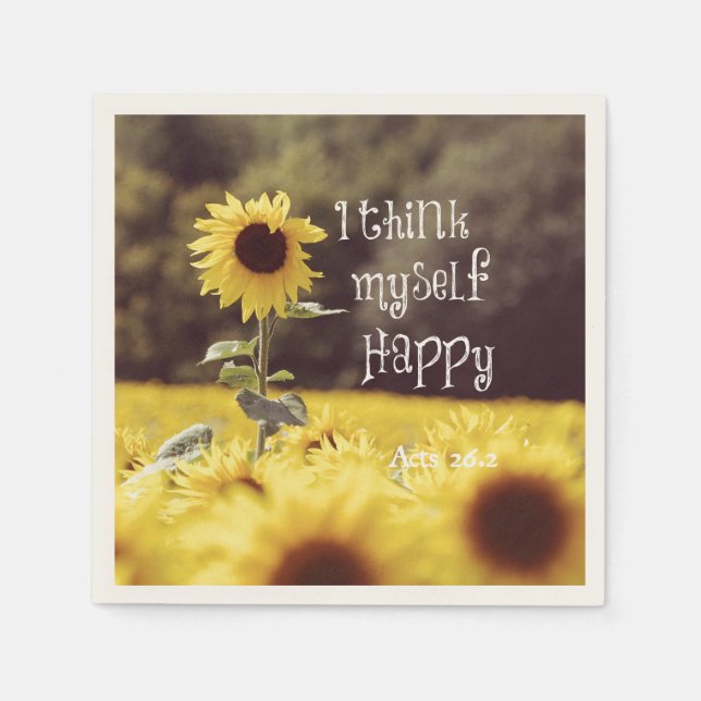 Happy Bible Verse with Sunflowers Paper Napkins (Front)