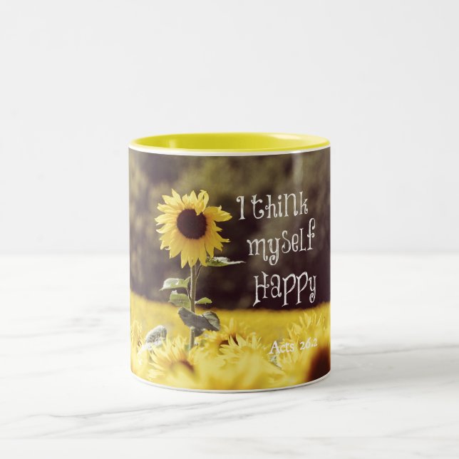 Happy Bible Verse with Sunflowers Two-Tone Coffee Mug (Center)