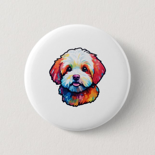 Happy bichon frize  button (Front)