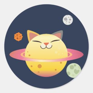 Happy Big Cat Planet Space Classic Round Sticker