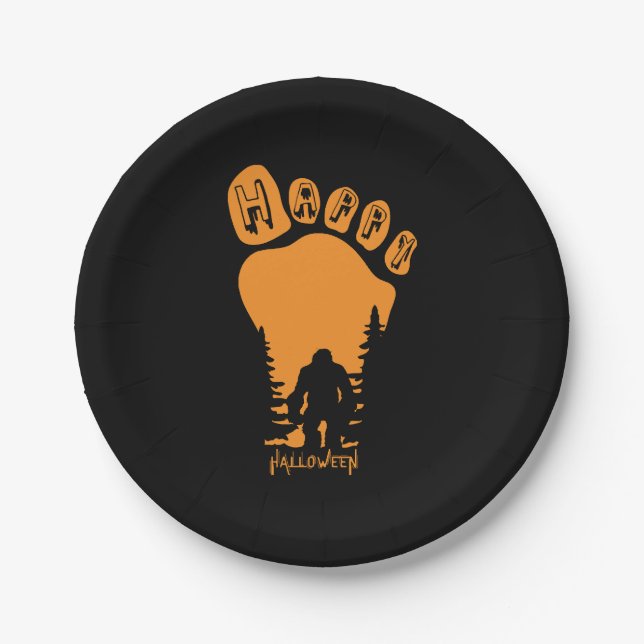 Happy Big Foot Halloween Paper Plates (Front)