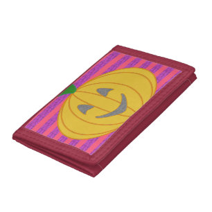 Happy Big Modern Orange Pumpkin on Purple and Pink Trifold Wallet