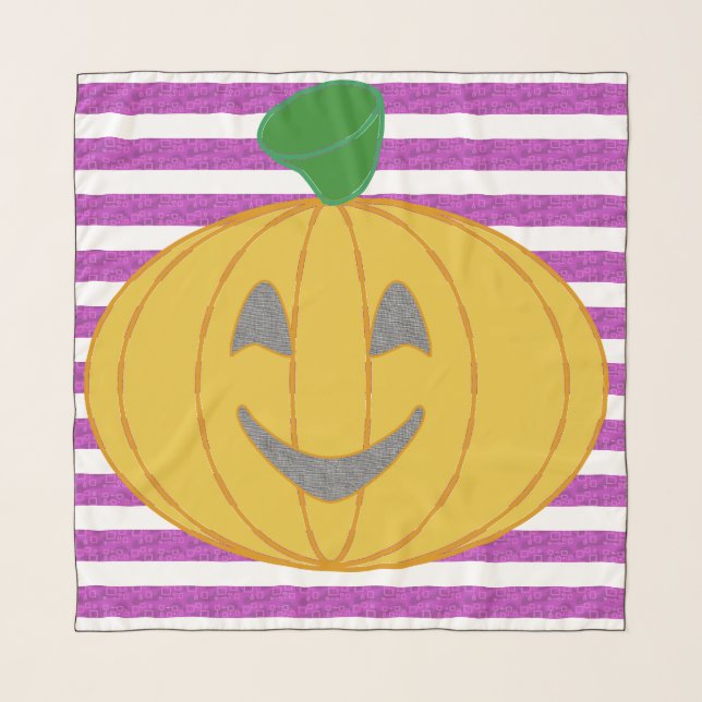 Happy Big Modern Orange Pumpkin Purple Geometric Scarf (Front)