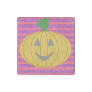 Happy Big Modern Orange Pumpkin Stone Magnet