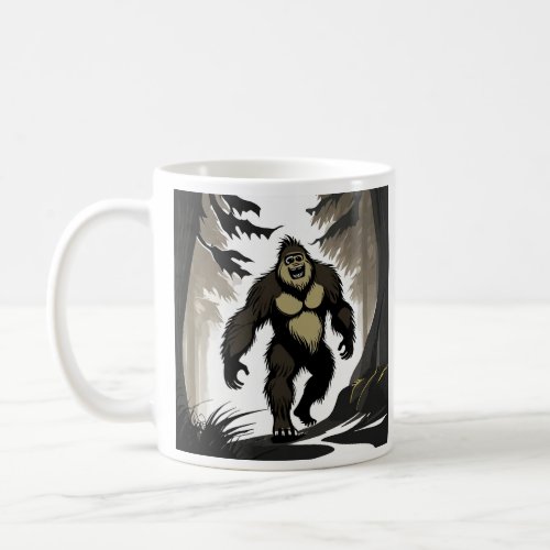 Happy Bigfoot in Woods Coffee Mug