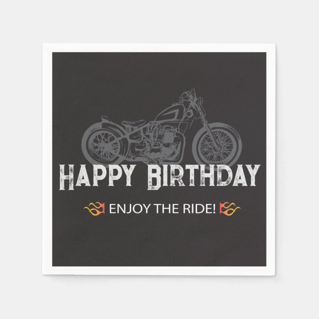Happy Biker Birthday Motorcycle Rider Napkins (Front)
