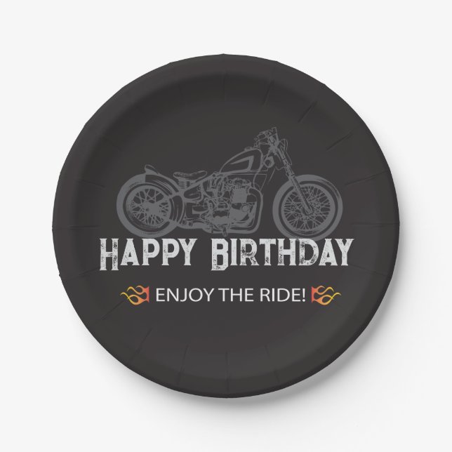 Happy Biker Birthday Motorcycle Rider Paper Plates (Front)