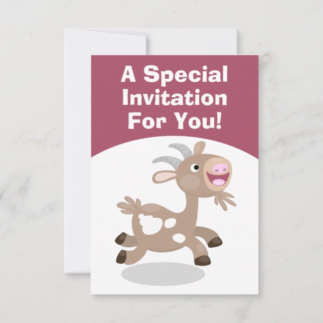 Happy billy goat personalized cartoon birthday invitation (Back)