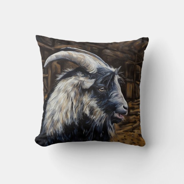 Happy Billy Goat  Throw Pillow (Front)