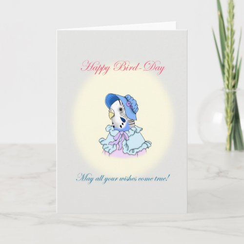 Happy Bird Day Blue Budgie in Bonnet Cute parakeet Card