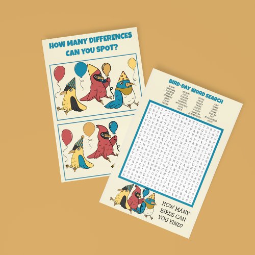 Happy Bird Day Cartoon Birds Game Sheets Flyer