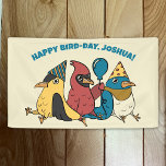Happy Bird Day Cartoon Birds Themed Birthday Banner<br><div class="desc">These birds are some regular party animals! This fun banner is ready to be personalized with your own message and features illustrations of three cartoon birds: a goldfinch,  a cardinal and a bluebird with party hats and a balloon.</div>