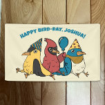 Happy Bird Day Cartoon Birds Themed Birthday Banner<br><div class="desc">These birds are some regular party animals! This fun banner is ready to be personalized with your own message and features illustrations of three cartoon birds: a goldfinch,  a cardinal and a bluebird with party hats and a balloon.</div>