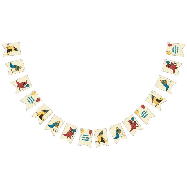 Happy Bird Day Cartoon Birds Themed Birthday Bunting Flags (All)