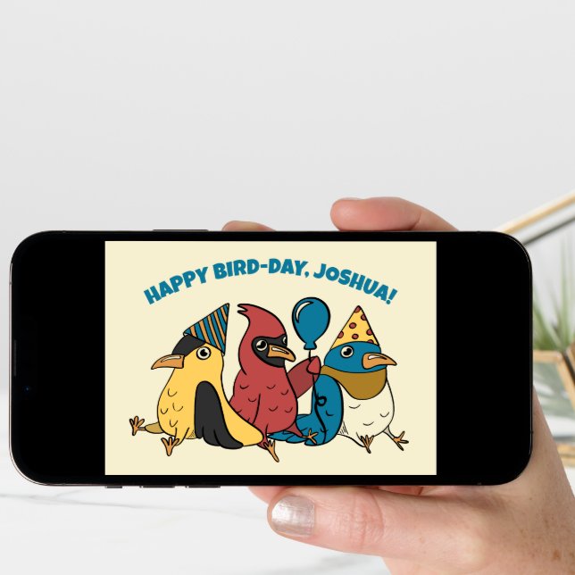 Happy Bird Day Cartoon Birds Themed Birthday Card (Front Digital)