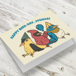 Happy Bird Day Cartoon Birds Themed Birthday Card<br><div class="desc">This cute birthday card is ready to be personalized with your own custom message on the front and on the inside. It features illustrations of three cartoon birds: a goldfinch, a cardinal and a bluebird with party hats and a balloon making it perfect for young bird lovers and birders of...</div>