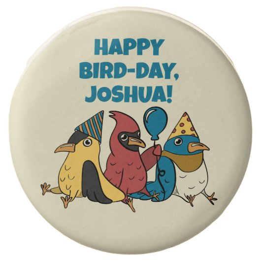 Happy Bird Day Cartoon Birds Themed Birthday Chocolate Covered Oreo (Front)