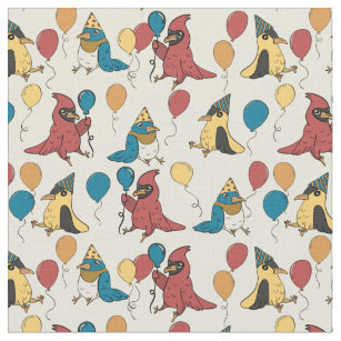 Happy Bird Day Cartoon Birds Themed Birthday Fabric