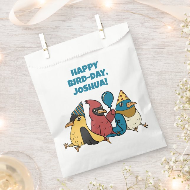 Happy Bird Day Cartoon Birds Themed Birthday Favor Bag (Clipped)