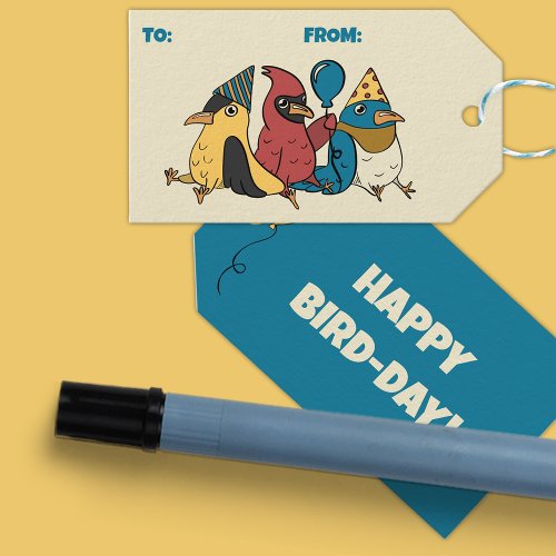 Happy Bird Day Cartoon Birds Themed Birthday Gift Tags