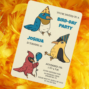 Happy Bird Day Cartoon Birds Themed Birthday Invitation