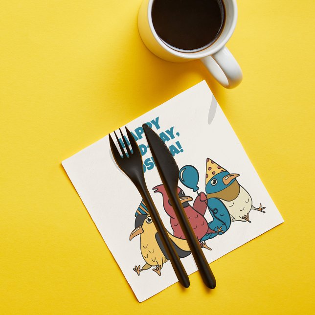 Happy Bird Day Cartoon Birds Themed Birthday Napkins (Creator Uploaded)