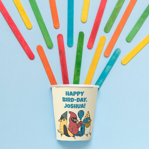 Happy Bird Day Cartoon Birds Themed Birthday Paper Cups