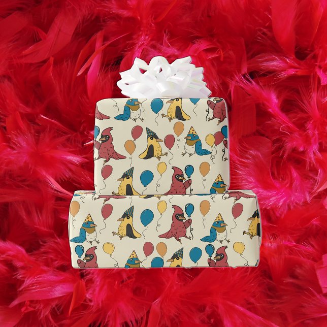 Happy Bird Day Cartoon Birds Themed Birthday Wrapping Paper (Creator Uploaded)