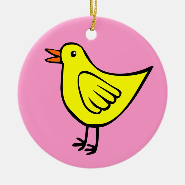 Happy Bird - Yellow and Pink Ceramic Ornament (Front)