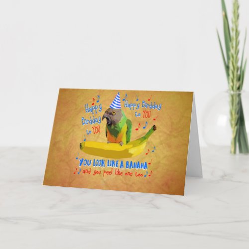 Happy Birdday Senegal Parrot Banana Card