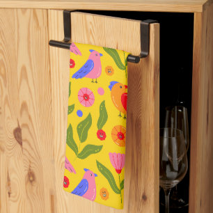 Happy Birds Flock Together Cheerful Kitchen Towel