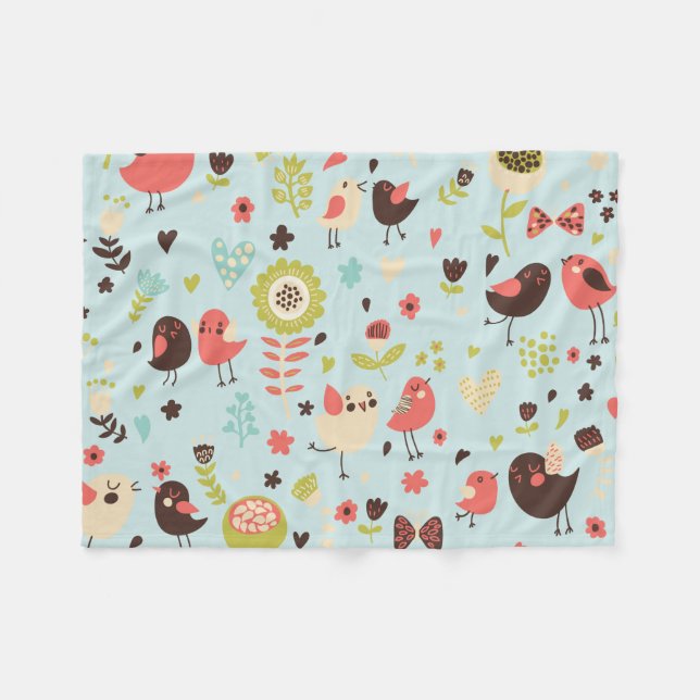 Happy Birds in Flower Fields Blanket (Front (Horizontal))
