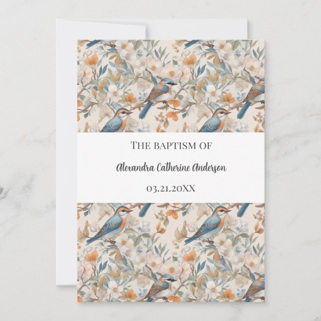 Happy Birds Watercolor Baptism Invitation (Front)