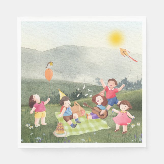 Happy Birthda Picnic Birthday Kids Garden  Napkins (Front)