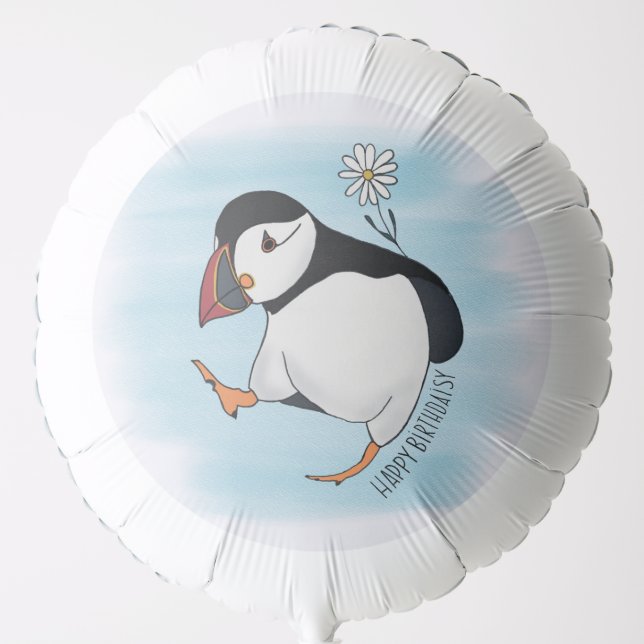Happy Birthdaisy, birthday puffin Balloon (Front)