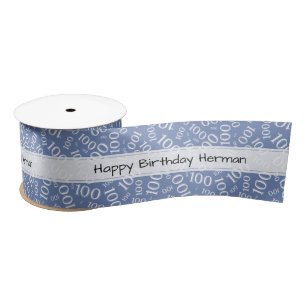 Happy Birthday" 100 Number Pattern Blue/White Satin Ribbon