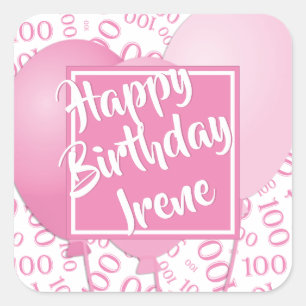 Happy Birthday - 100 Pink/White Number Pattern Square Sticker